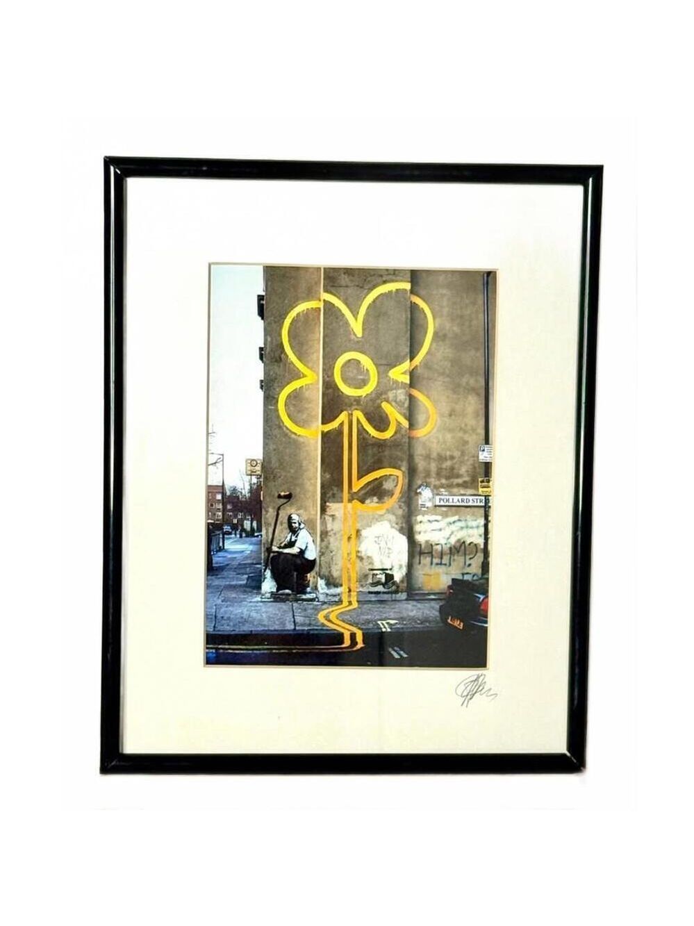 Banksy “Yellow Flower” Street Art Photograph by Hugh Sun Signed, Framed (UK)